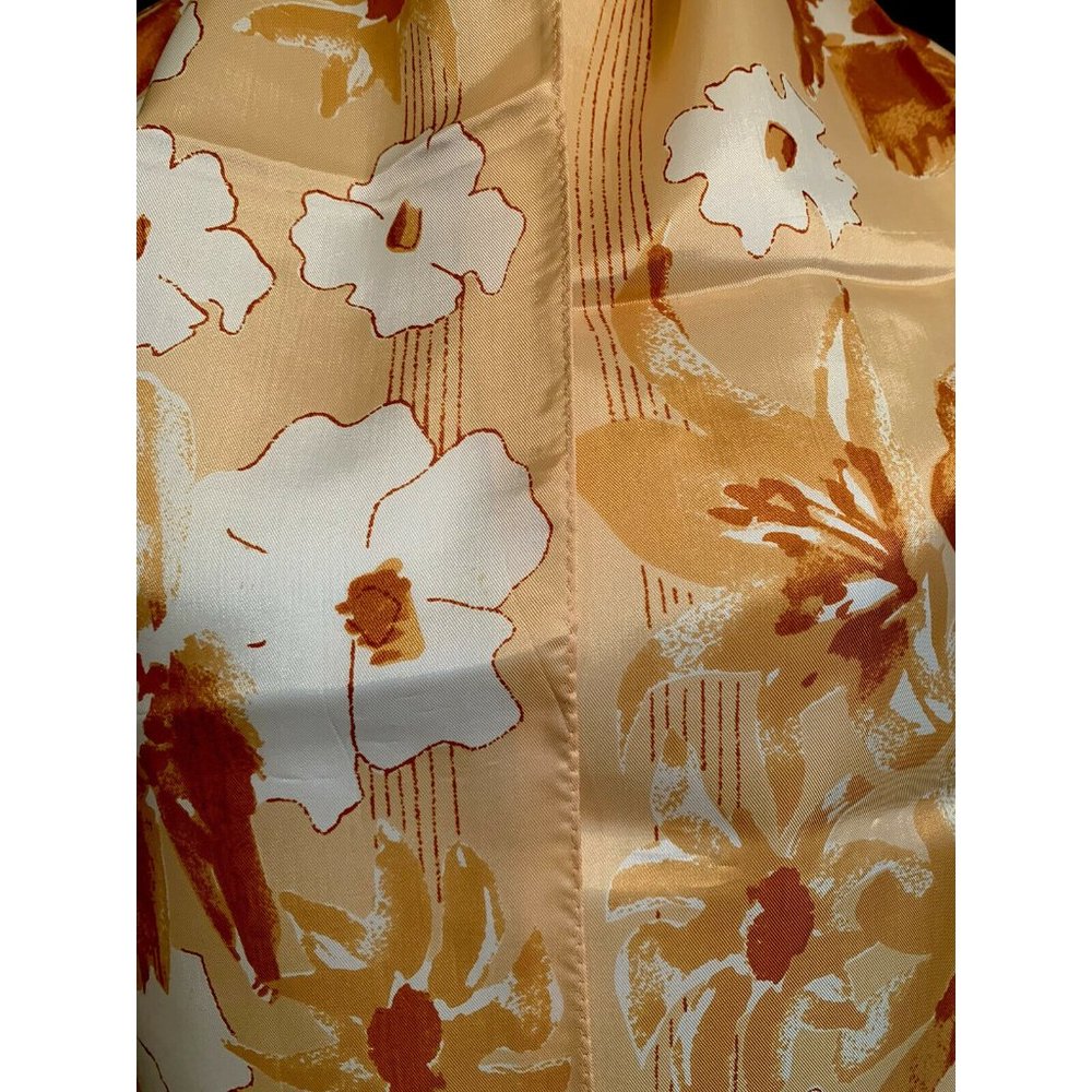 Vintage Vera Floral‎ Scarf Poppies Cream Tan Gold Brown 14"x44" Oblong Acetate - Picture 7 of 8